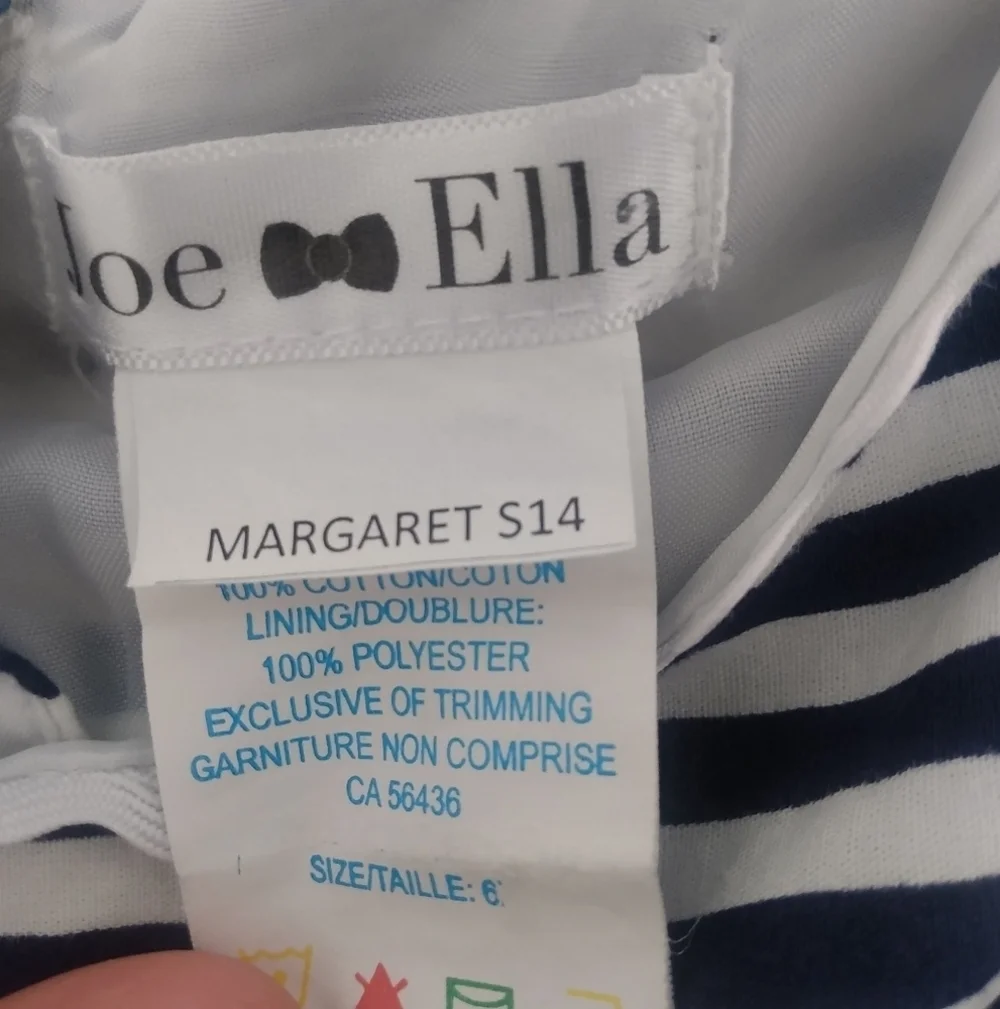 Joe And Ella Girls Navy Bow Striped Dress with underskirt 6